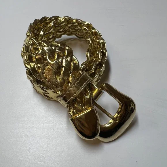 Vtg Metallic Gold Silver Platinum Braided Leather‎ Belt Sz XL Western Glam Disco s-l400.jpg main image 4